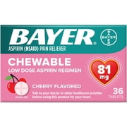 Bayer Chewable Low Dose 'Baby' Aspirin 81 mg Tablets Cherry 36 Tablets (Pack of 2)