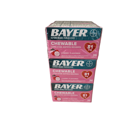 Bayer Chewable Low Dose 'Baby' Aspirin 81 mg Tablets Cherry 36 Tablets (Pack of 3)