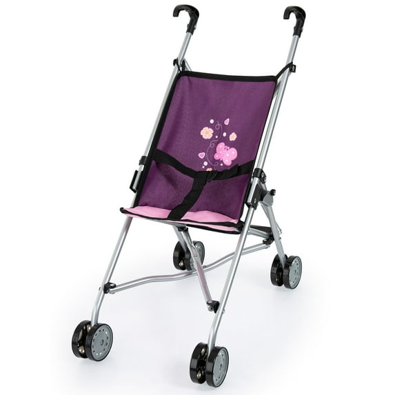Bayer Design: Doll Buggy - Purple & Butterfly - Play Umbrella Push Stroller, Accessory For Dolls Up To 18", Quick-Fold, Dual Wheels, Seat Belt, Kid 3+