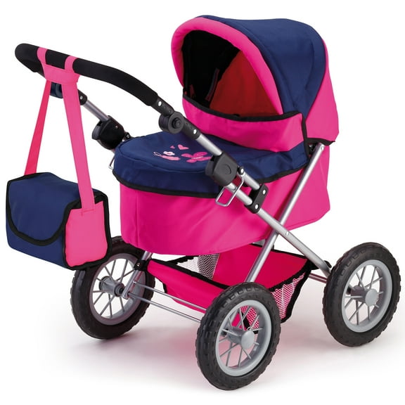 Bayer Design Blue/Hot Pink Doll Trendy Pram W/ Shoulder Bag, Fits Dolls Up To 18", Adjustable Handle, Shopping Basket, Ages 3+