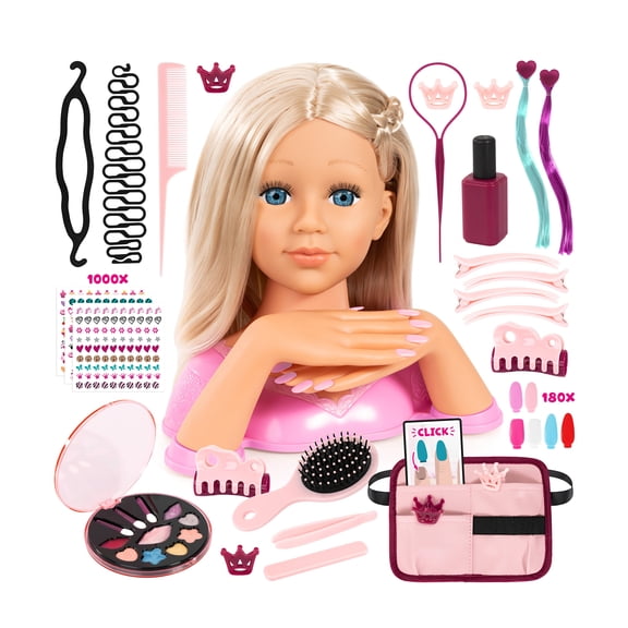Bayer Design: Charlene Magic Nails - Blonde - Doll Styling Head, 10.5" Tall Bust, Movable Hands, Design Makeup-Hair-Nails, Beauty & Salon Toy, Kids 3+