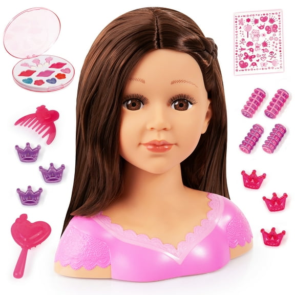 Bayer Design Charlene Super Model Makeup Styling Head, Brunette, Includes Makeup and Stickers, Childrens Pretend Play 3+