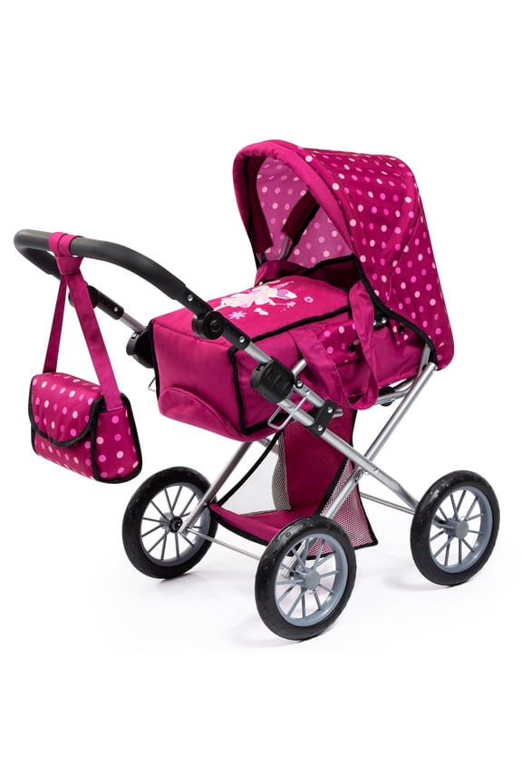 : City Star Doll Pram - Bordeaux-White-Fairy - 2-In-1 Pushchair & Stroller, Adjustable Handle, Carry Cot & Bag, Dolls Up To 18", Kids 3+