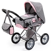 Bayer Design City Star Doll Pram - Grey-Pink-Butterfly - 2-In-1 Pushchair & Stroller, Adjustable Handle, Carry Cot & Bag, Dolls Up To 18, Kids 3+