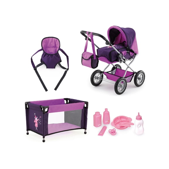 Bayer Design Baby Doll Pram Combi Grande Set - Purple - Modern Convertible Doll Stroller with Removable Carrycot