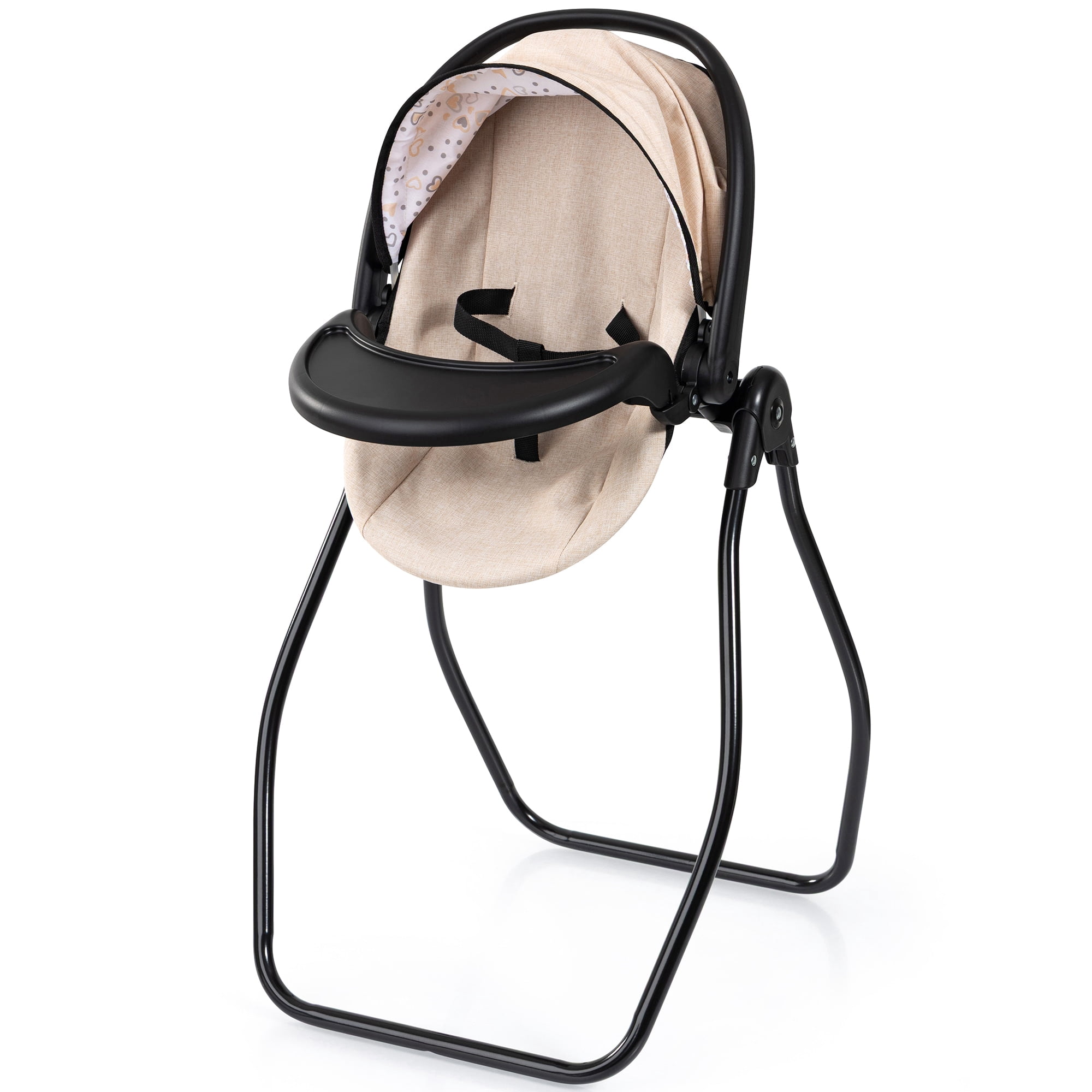 Bayer Design: Doll 4-In-1 Vario - Beige-Black-Hearts - Convertible Toy: Highchair-Swing-Bed-Car Seat, All-In-1 Care Accessory Fits 18" Dolls, Kids 3+