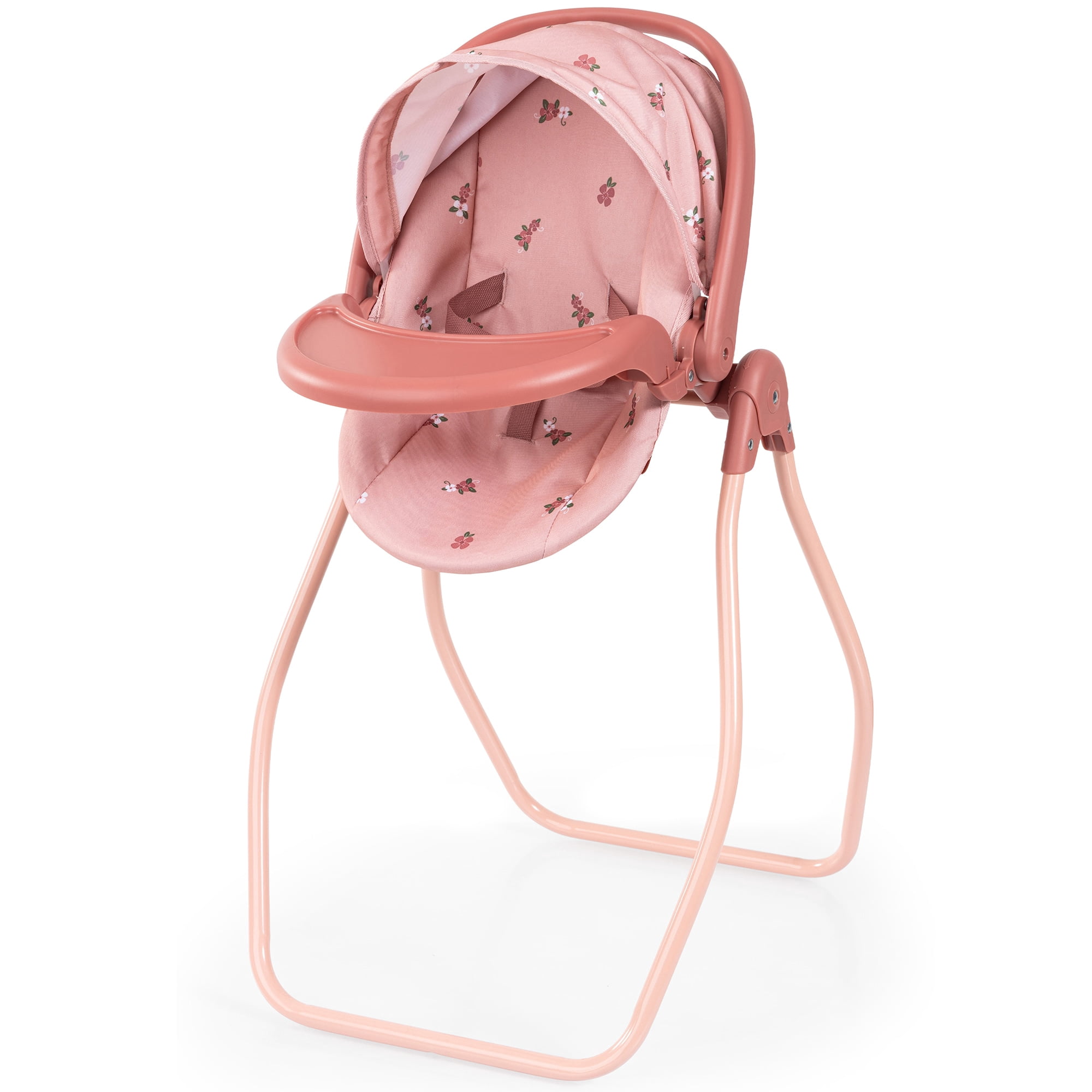 Bayer Design: Doll 4-In-1 Vario - Pink & Flowers - Convertible Toy: Highchair-Swing-Bed-Car Seat, All-In-1 Care Accessory Fits 18" Dolls, Kids 3+