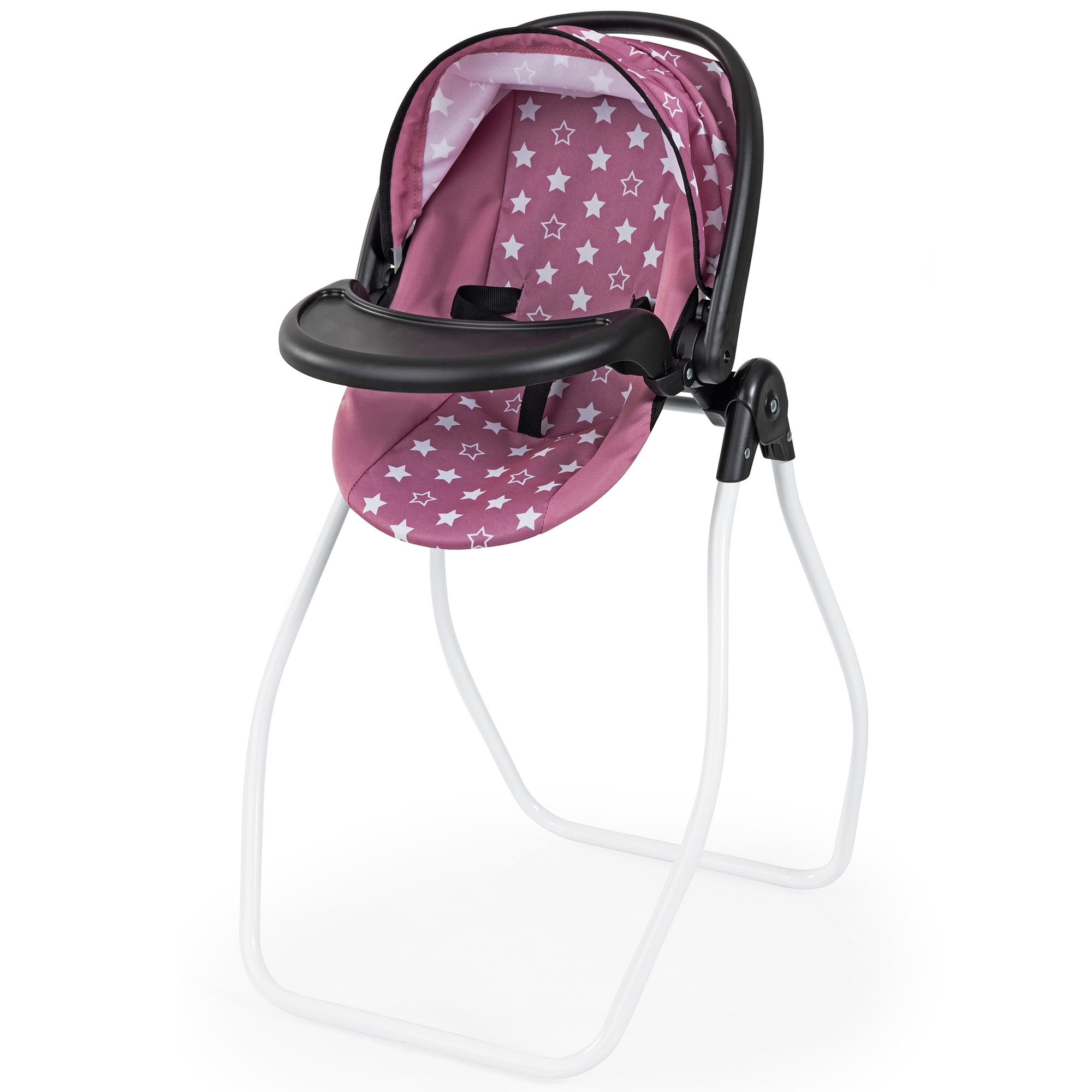 Bayer Design: Doll 4-In-1 Vario - Pink & White Stars - Convertible Toy: Highchair-Swing-Bed-Car Seat, All-In-1 Care Accessory Fits 18" Dolls, Kids 3+