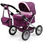 Bayer Design Doll Burgundy/Pink Trendy Pram W/ Shoulder Bag, Fits Dolls Up To 18, Adjustable Handle, Shopping Basket, Ages 3+