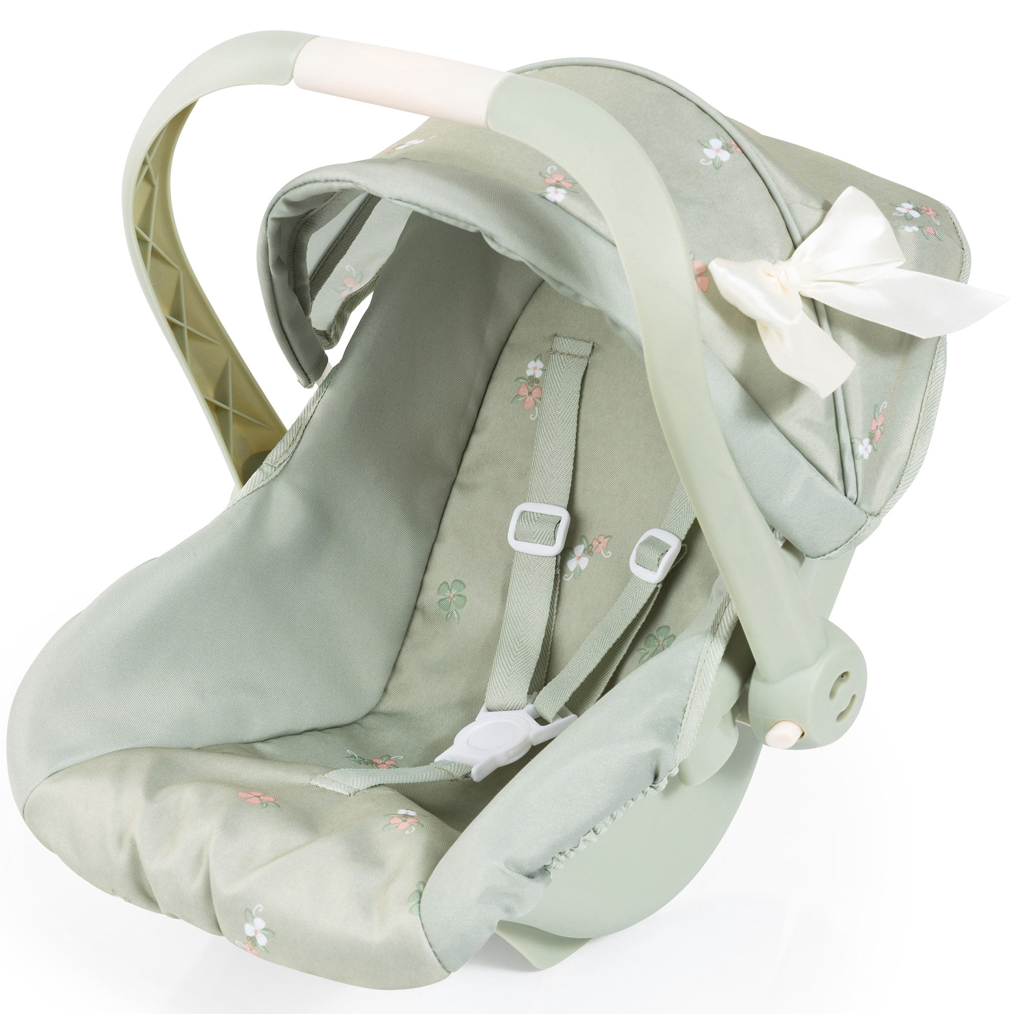 Bayer Design: Doll Deluxe Car Seat - Green-Flowers - Portable Carrier, Sunshade, Use As Rocker, Travel Roleplay, Toy Accessory Fits 18" Dolls, Kids 3+
