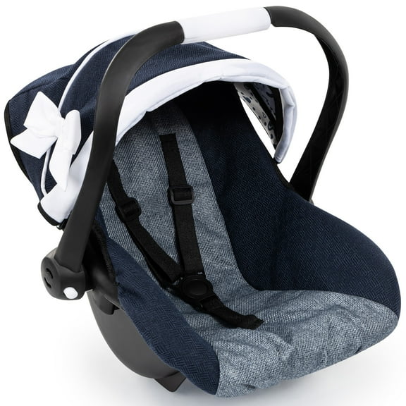Bayer Design: Doll Deluxe Car Seat - Navy Blue & White - Portable Travel Carrier For Dolls Up To 18", Sunshade & Carry Handle, Use As Rocker, Kid 3+