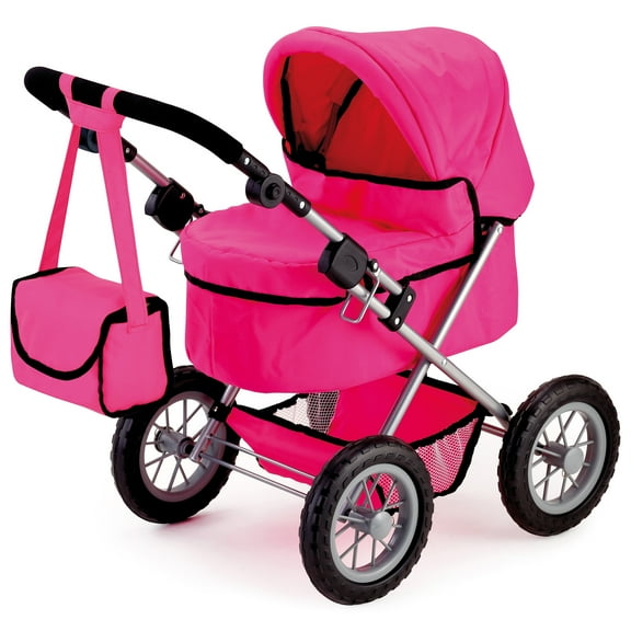 Bayer Design Doll Hot Pink Trendy Pram W/ Shoulder Bag, Adjustable Handle, Shopping Basket, Children Ages 3+