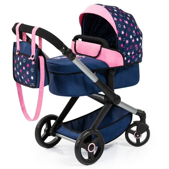 Bayer Design Doll Pram Xeo - Blue/Pink Stars - Fits Dolls up to 18", Convert to Pushchair, Ages 3+
