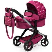 Bayer Design Doll Pram Xeo - Bordeaux-White-Fairy - 2-In-1 Pushchair & Stroller, Adjustable Handle, Handbag, Accessory For Dolls Up To 18, Kid 3+