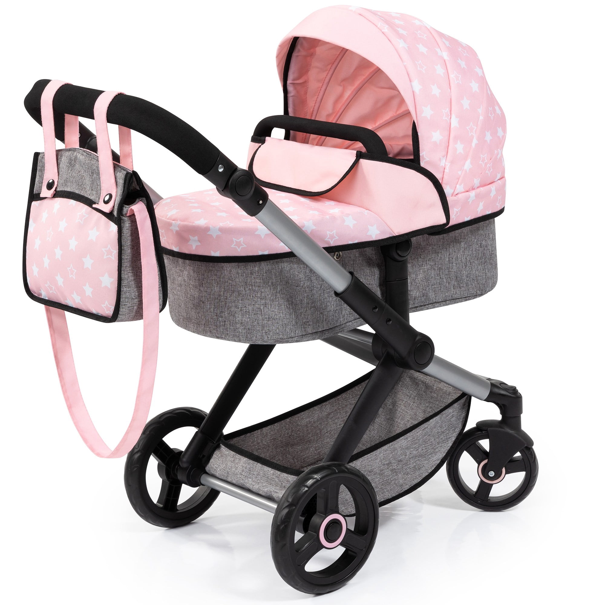 Bayer Design: Doll Pram Xeo - Soft Pink-Grey-Stars - 2-In-1 Pushchair ...