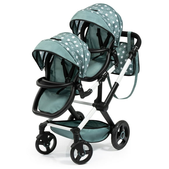 Bayer Design Doll Pram Xeo Twin Green & White Stars with Shoulder Bag, 3+ Years