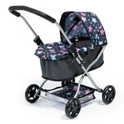 Bayer Design Dolls Blue Pink, Stars Pram W/ Soft Adjustable Height Handle, Foldable, Integrated Basket, Children Ages 3+