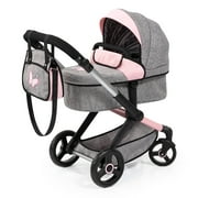 Bayer Pram Xeo Butterfly Grey & Pink - Matching Handbag, Adjustable Handle, for Dolls Up to 20, Ages 3+ | Dress Up