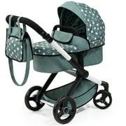 Bayer Design Dolls Pram Xeo Stars Green & White - Matching Handbag, Adjustable Handle, For Dolls Up To 20, Ages 3+