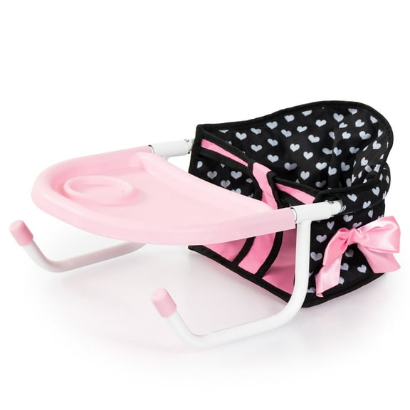 Bayer Design Dolls: Table Seat - Black, Pink, Hearts  - Accessory For Dolls Up To 18", Attaches To the Table, Folding Design, Kids Toy, Ages 3+