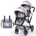 thumbnail image 1 of Bayer: Xeo Twin Pram - Butterfly Grey & Pink - Matching Handbag, Adjustable Handle, for Dolls Up to 20", 1 of 7