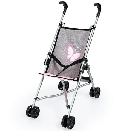 Bayer Design Grey Doll Umbrella Stroller - Dolls up to 18",  W/ Seat Belt & Double Wheels, Pretend Play, Kids 3+