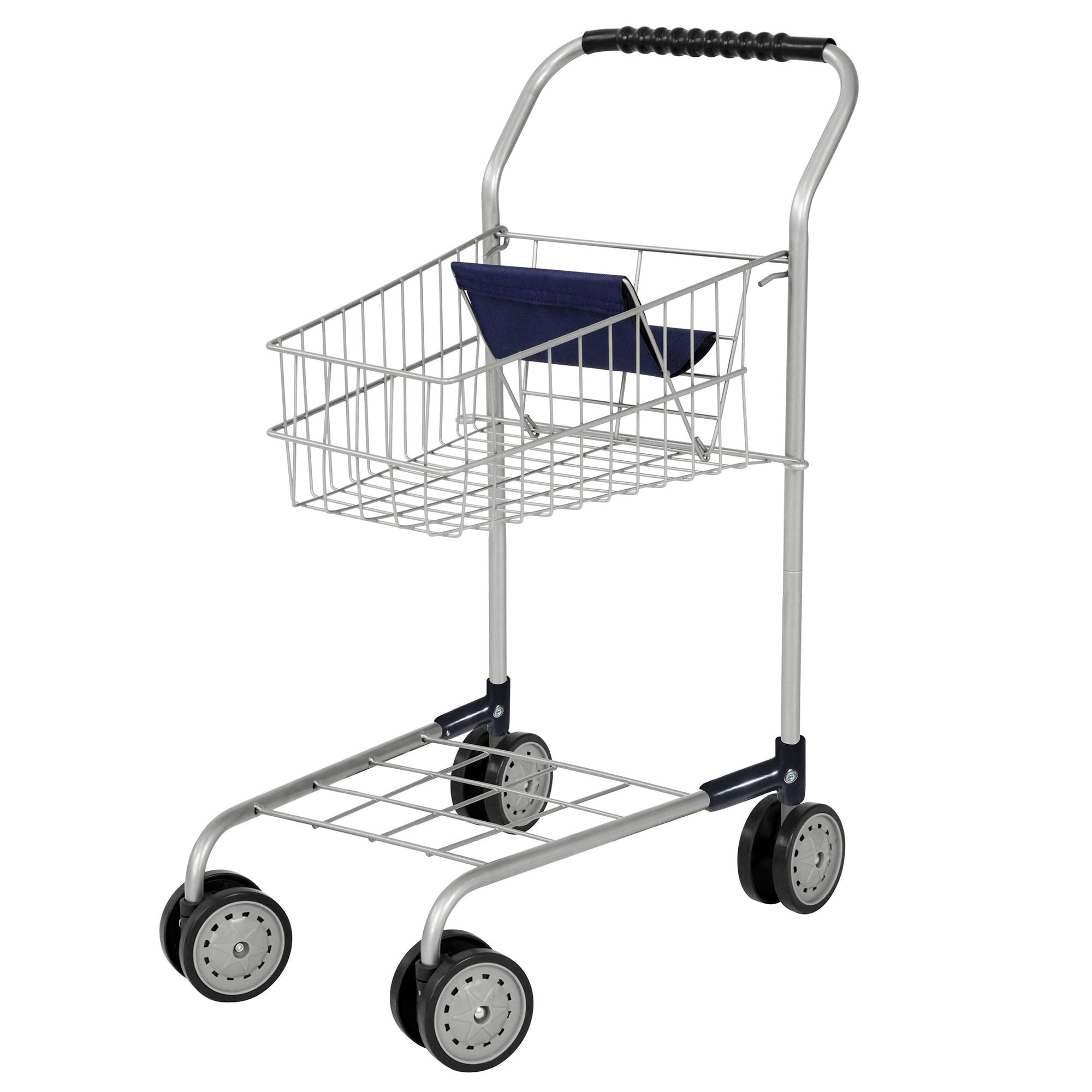 Bayer Design: Shopping Cart - Grey & Blue - Grocery Pretend Play Toy, Spacious Basket Holds Toys & Dolls, Lightweight, Dual Wheels, Toddler-Kids 18mo+
