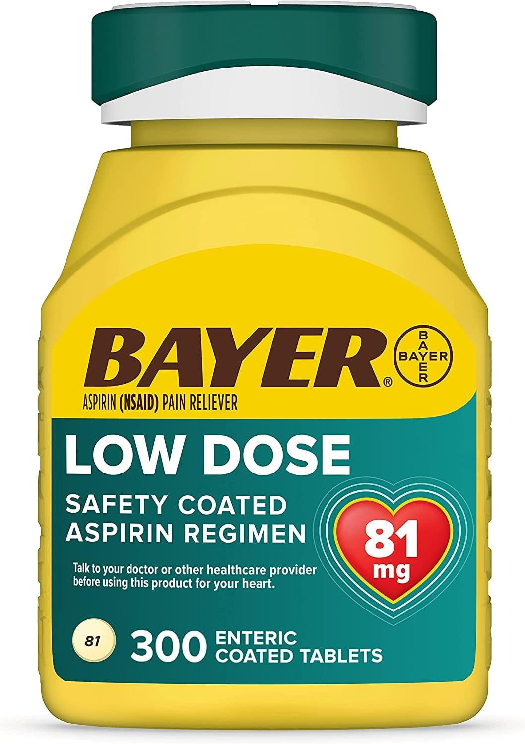 Bayer Aspirin 81mg, 300 Count Enteric Coated for Heart Attack