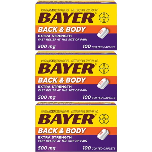 Bayer Extra Strength Caplets Back And Body 100 Ct 3 Pack