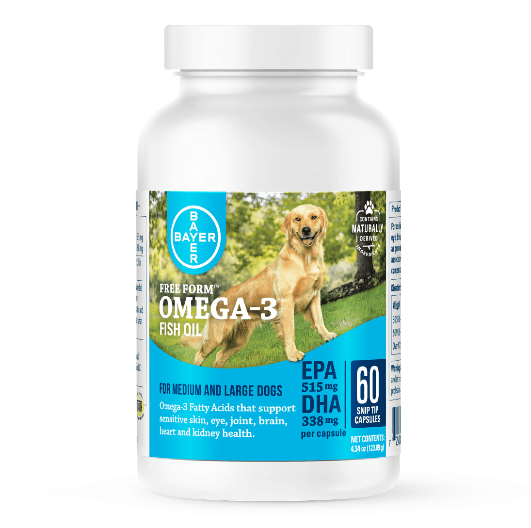 Bayer Free Form Snip Tips Omega 3 Supplement for Medium to Large Dogs 60 Count