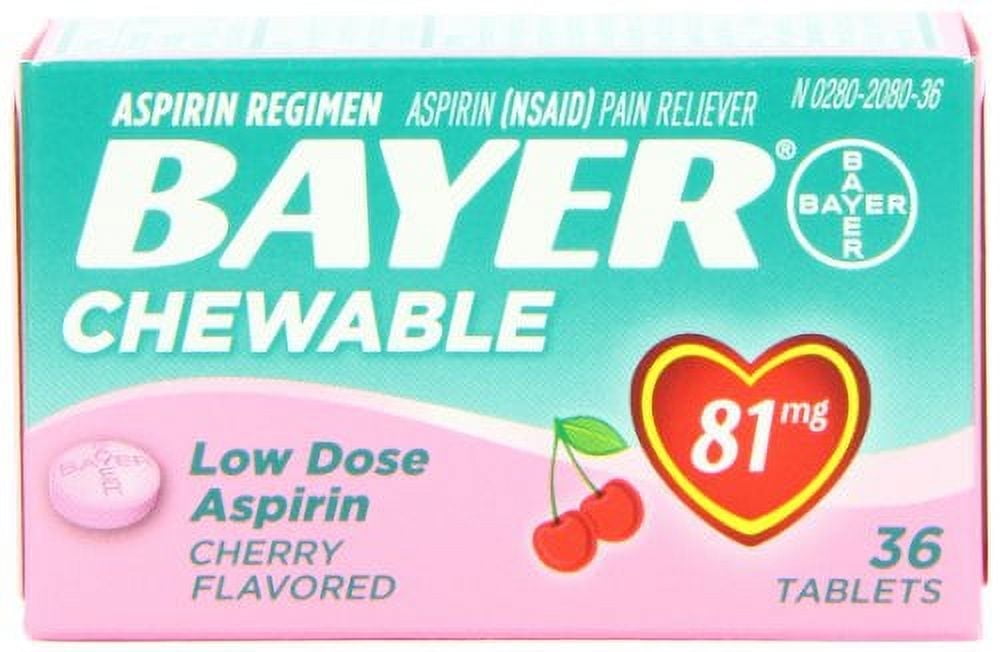 Bayer Low Dose Aspirin Regimen Pain Reliever Cherry Flavor 36 ct, 5-Pack