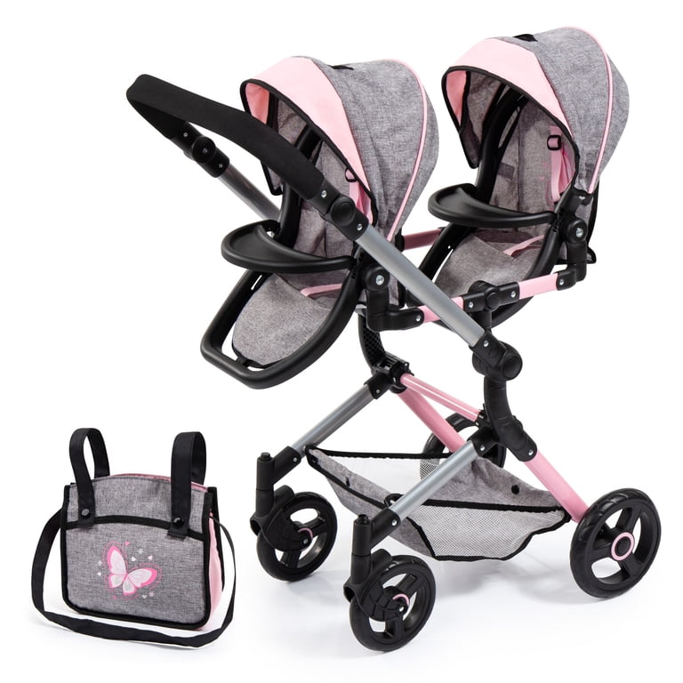 Bayer: Twin Doll Pram Neo with Adjustable Height Handle and Flexible Sun  Covers, Grey Pink with Butterfly Design, Foldable and Space-Saving for Up  to 18" Dolls - Walmart.com