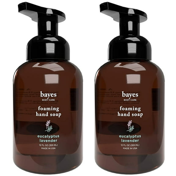 Bayes Foaming Hand Soap Moisturizing Plant-Derived Essential Oil Infused Hand Wash with Eucalyptus Lavender Scent, 12 Oz 2 Pack