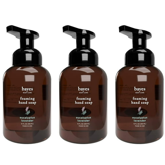 Bayes Foaming Hand Soap Moisturizing Plant-Derived Essential Oil Infused Hand Wash with Eucalyptus Lavender Scent, 12 Oz 3 Pack