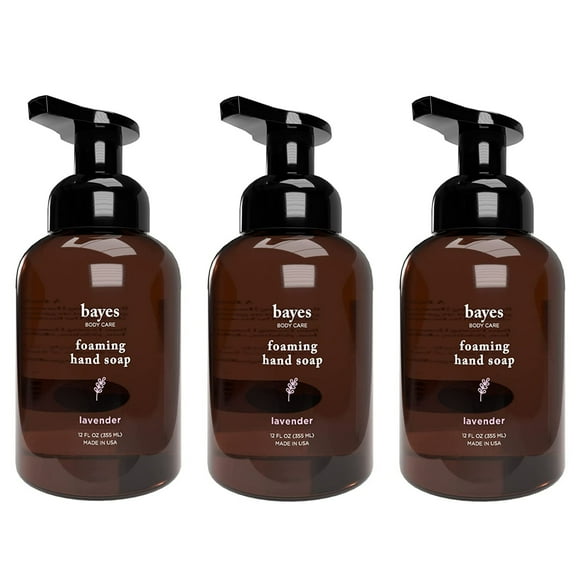 Bayes Foaming Hand Soap Moisturizing Plant-Derived Essential Oil Infused Hand Wash with Lavender Scent, 12 Oz 3 Pack