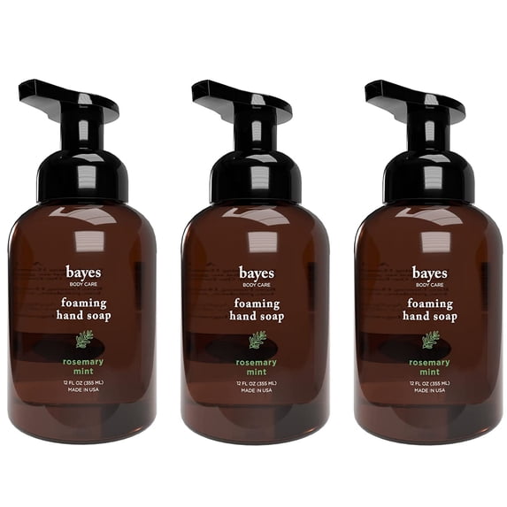 Bayes Foaming Hand Soap Moisturizing Plant-Derived Essential Oil Infused Hand Wash with Rosemary Mint Scent, 12 Oz 3 Pack