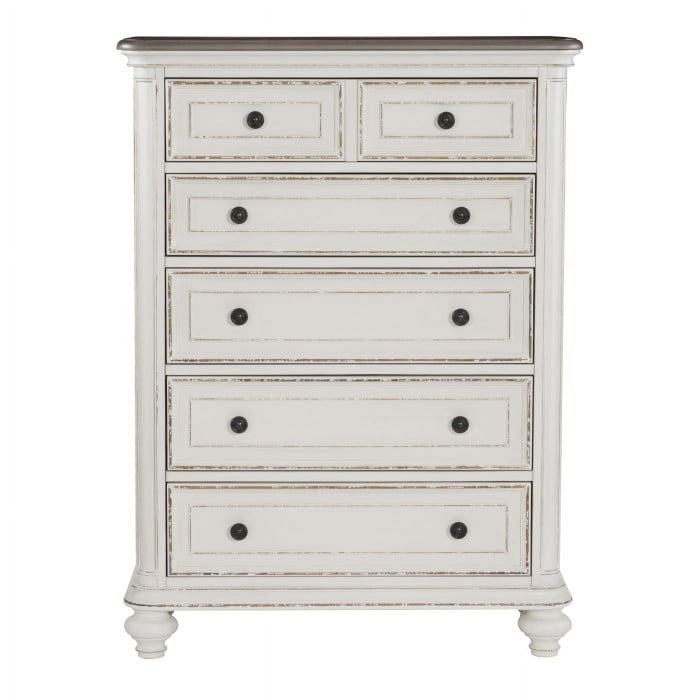 Baylesford Collection Chest with Antique White Finish and Dark Metal Hardware