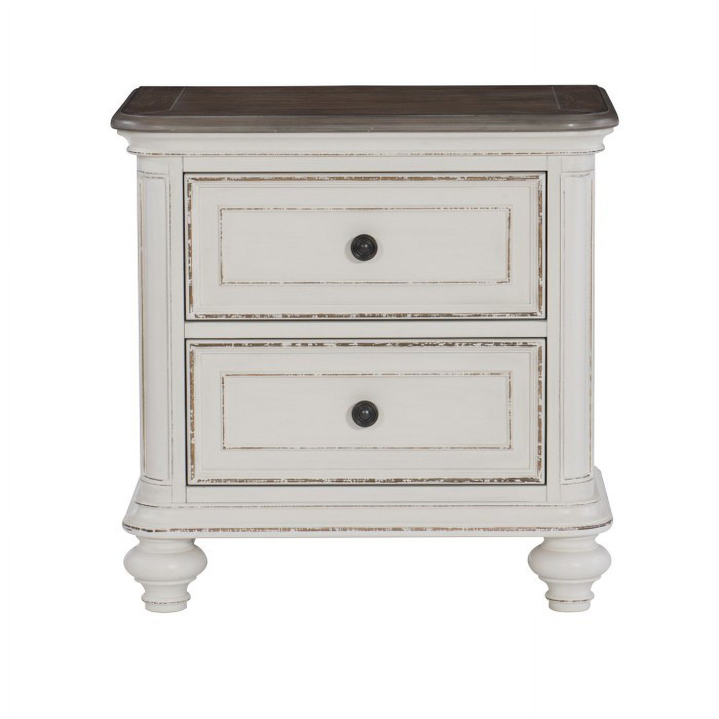 Baylesford Collection Romantic Antique White Nightstand with Dark Metal Hardware