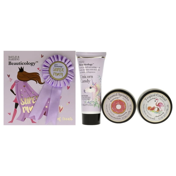Baylis and Harding Beauticology Super Mom , 3 Pc 3.3oz Body Wash - Unicorn Candy, 1.6oz Body Butter - Tropical Coctail, 1.7oz Bath Soak Crystals - Frosted Sprinkles