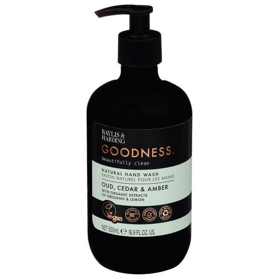 Baylis & Harding Liquid Hand Soap Wash with Dispenser, Goodness, Oud Cedar & Amber, 16.9oz/500ml