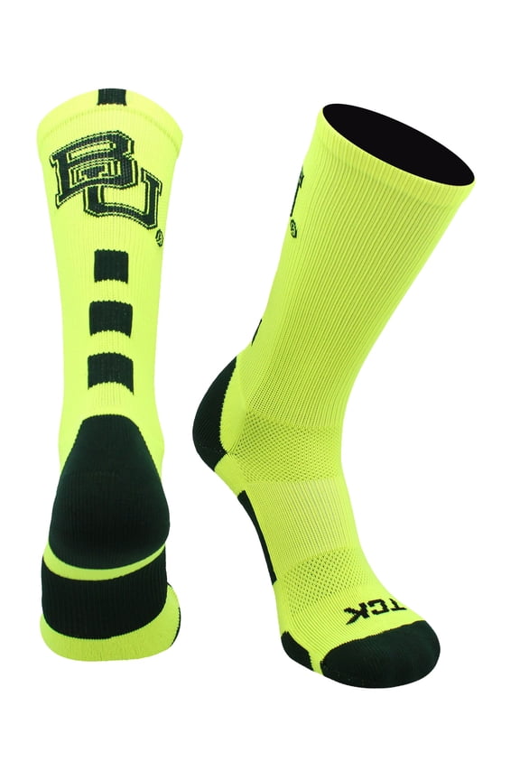 Baylor Bears Baseline Crew Socks (Neon Yellow/Dark Green, Medium)