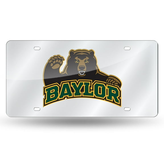 Baylor University Bears Premium Laser Cut Tag License Plate, Mirrored Acrylic Inlaid, 6x12 Inch