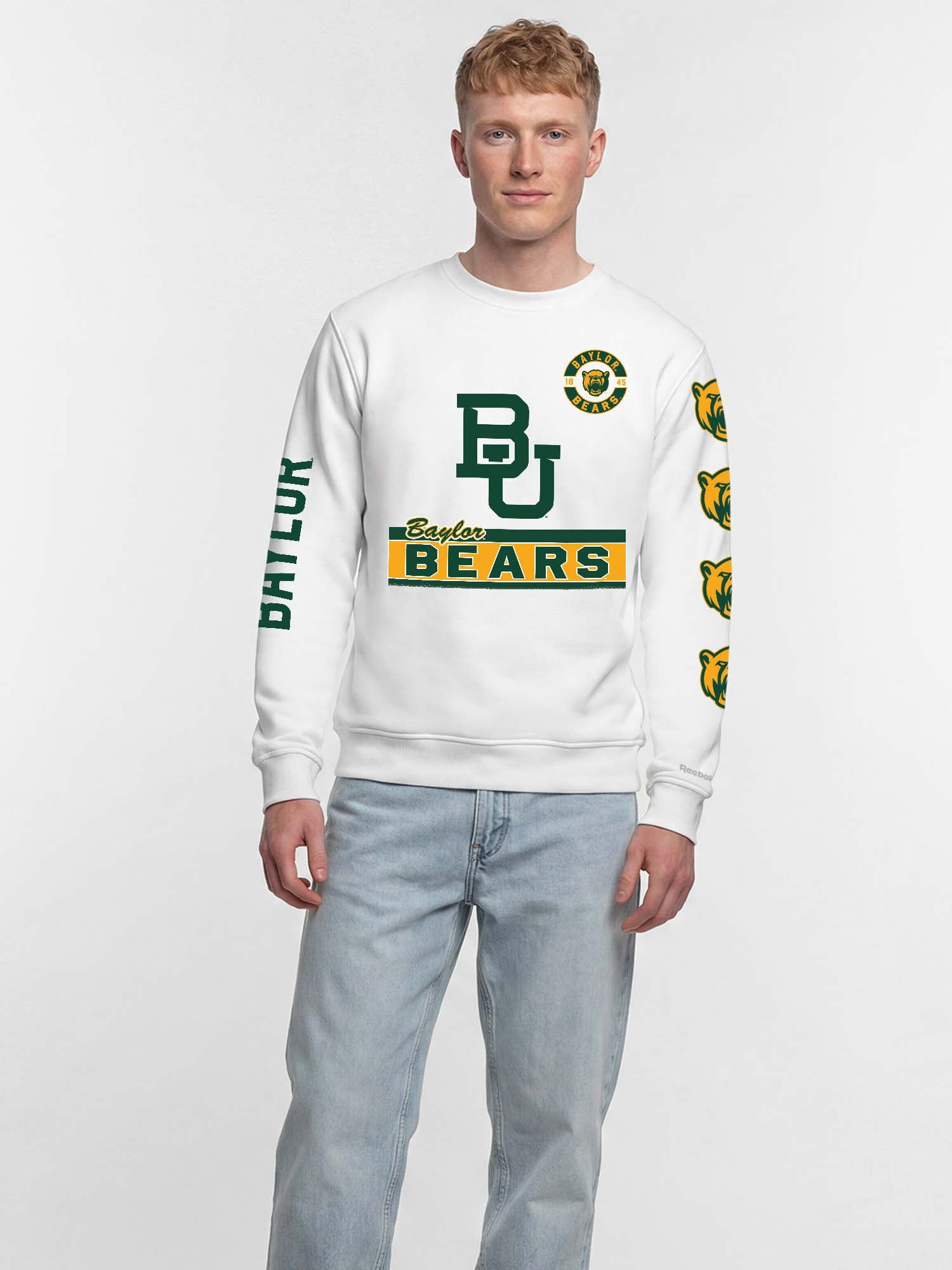 Baylor Bears Reebok Mens White Crew Sweatshirt