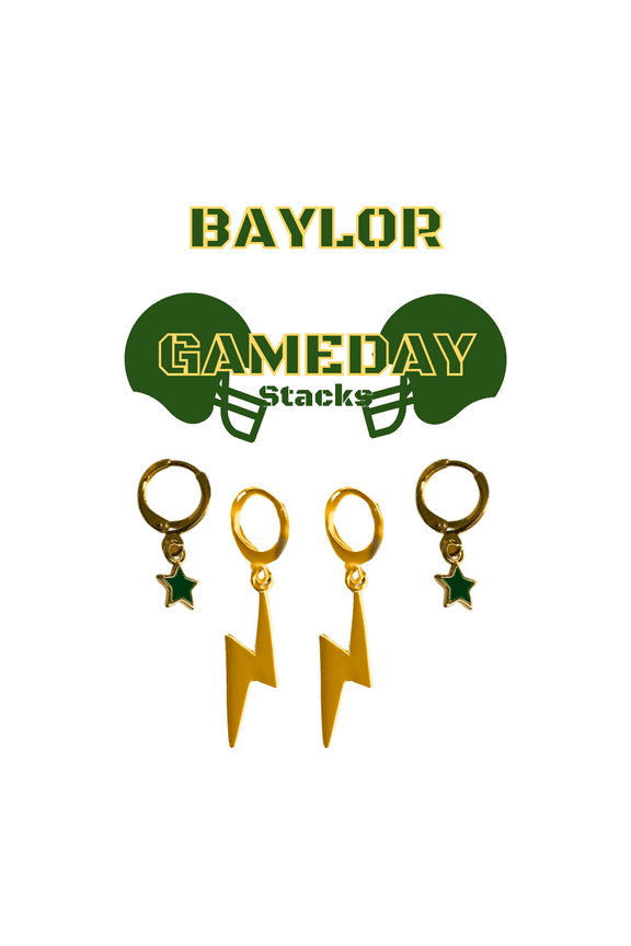Baylor Classic Gameday Earring Stack For Bears Game Day gold | green
