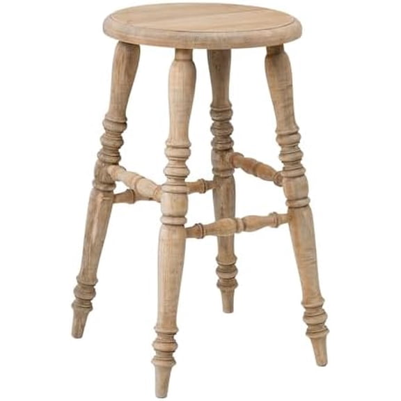 Baylor Farmhouse Counter Stool, Rustic Vintage-Style Wooden Bar Stool, 24-Inch Solid Wood, Pre-Assembled for Kitchen & Home Bar, Sustainable, Brown Finish$$Furniture
