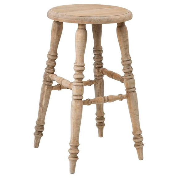 Baylor Farmhouse Counter Stool, Rustic Vintage-Style Wooden Bar Stool, 24-Inch Solid Wood, Pre-Assembled for Kitchen & Home Bar, Sustainable, Brown Finish