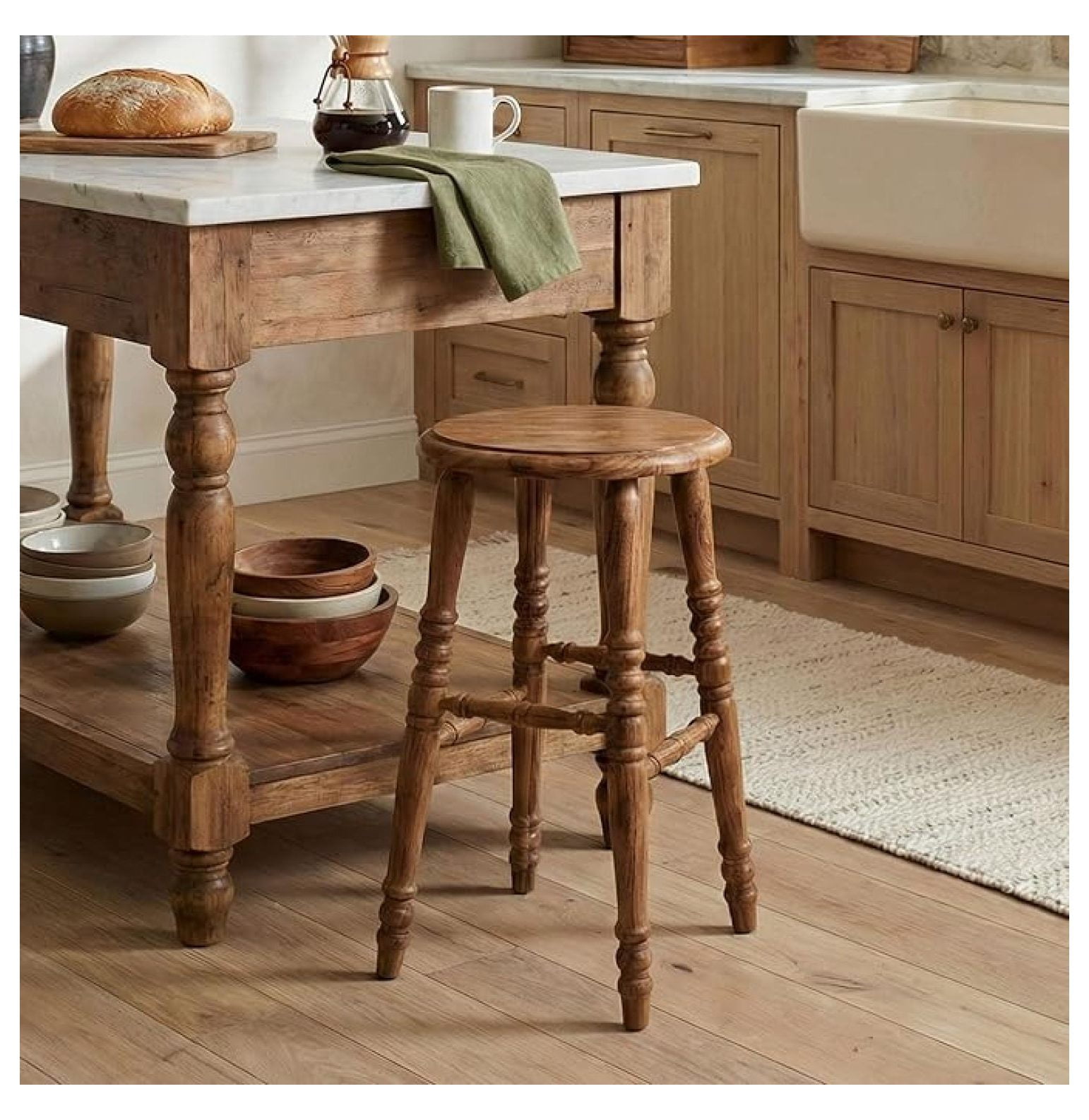 Baylor Farmhouse Counter Stool, Rustic Vintage-Style Wooden Bar Stool, 24-Inch Solid Wood, Pre-Assembled for Kitchen & Home Bar, Sustainable, Natural Brown Finish