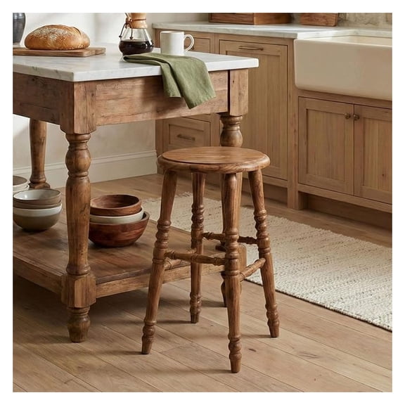 Baylor Farmhouse Counter Stool, Rustic Vintage-Style Wooden Bar Stool, 24-Inch Solid Wood, Pre-Assembled for Kitchen & Home Bar, Sustainable, Natural Brown Finish