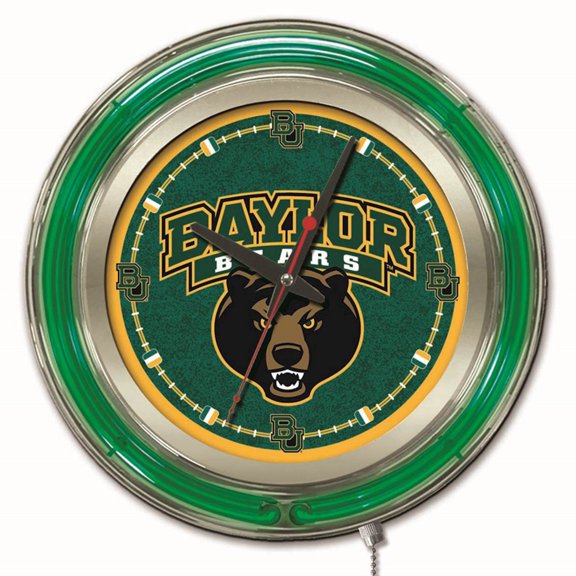 Holland Bar Stool Baylor Double Neon Ring, 15" dia. Logo Clock