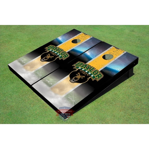 Baylor University Bear Head Field Long Strip Matching Yellow Themed Cornhole Boards